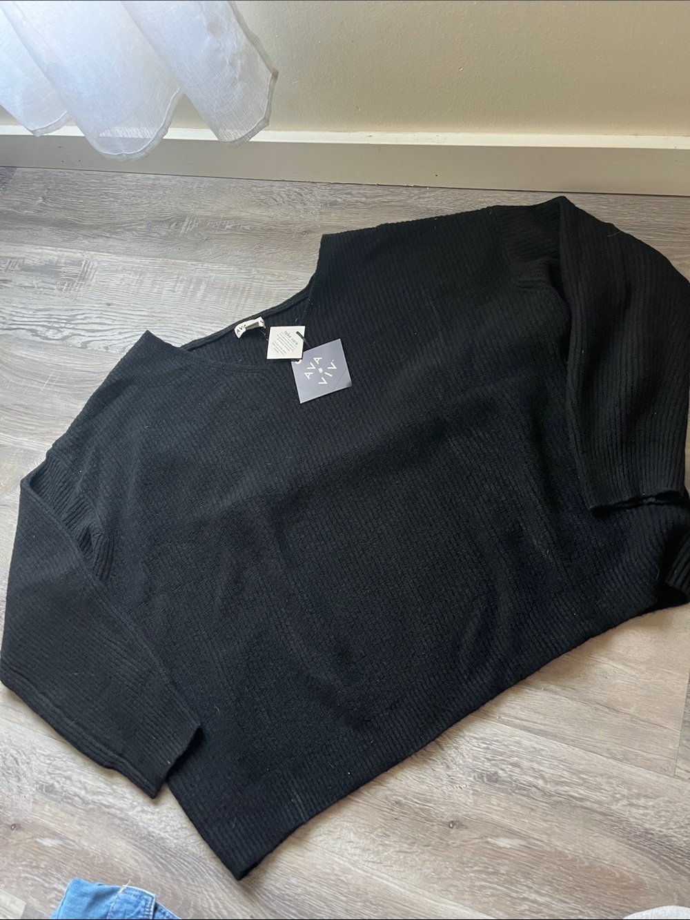 Ava & Viv Black Ribbed Crewneck Sweater